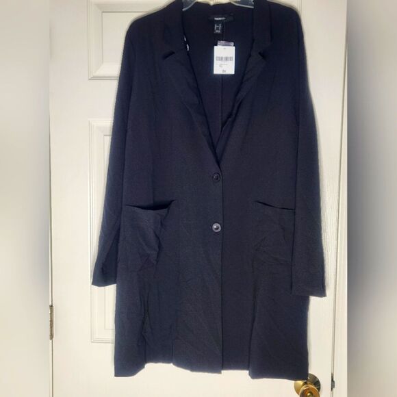 NWT Forever 21+3X Black  Lngslvs Pockets Split Back Hem ButtonsUp Women Cardigan - Picture 1 of 8